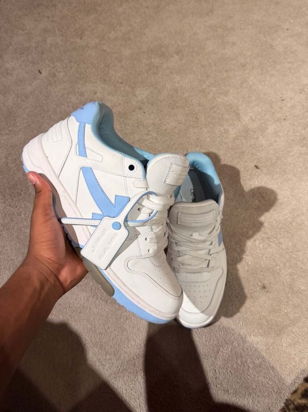 Off-White White and Light Blue Low-Top Sneakers